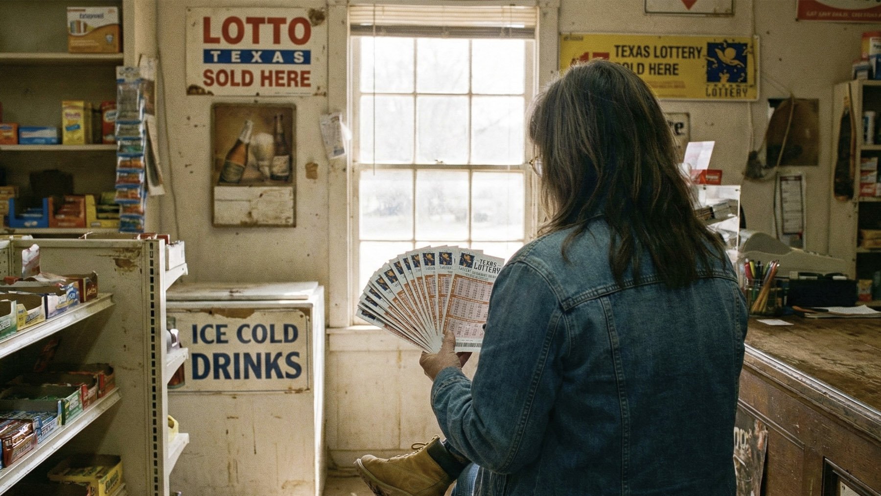 Mujer en una lotería de Texas comprando varios billetes. Foto: ilustración propia.