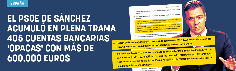 El PSOE de Sánchez acumuló en plena trama 405 cuentas bancarias