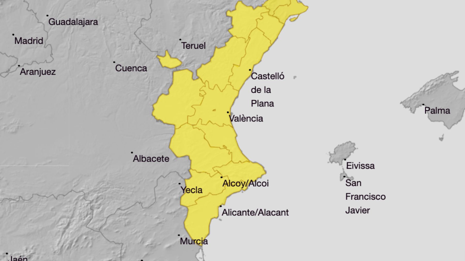 Alerta amarilla por lluvias en la Comunidad Valenciana: estas son las zonas afectadas