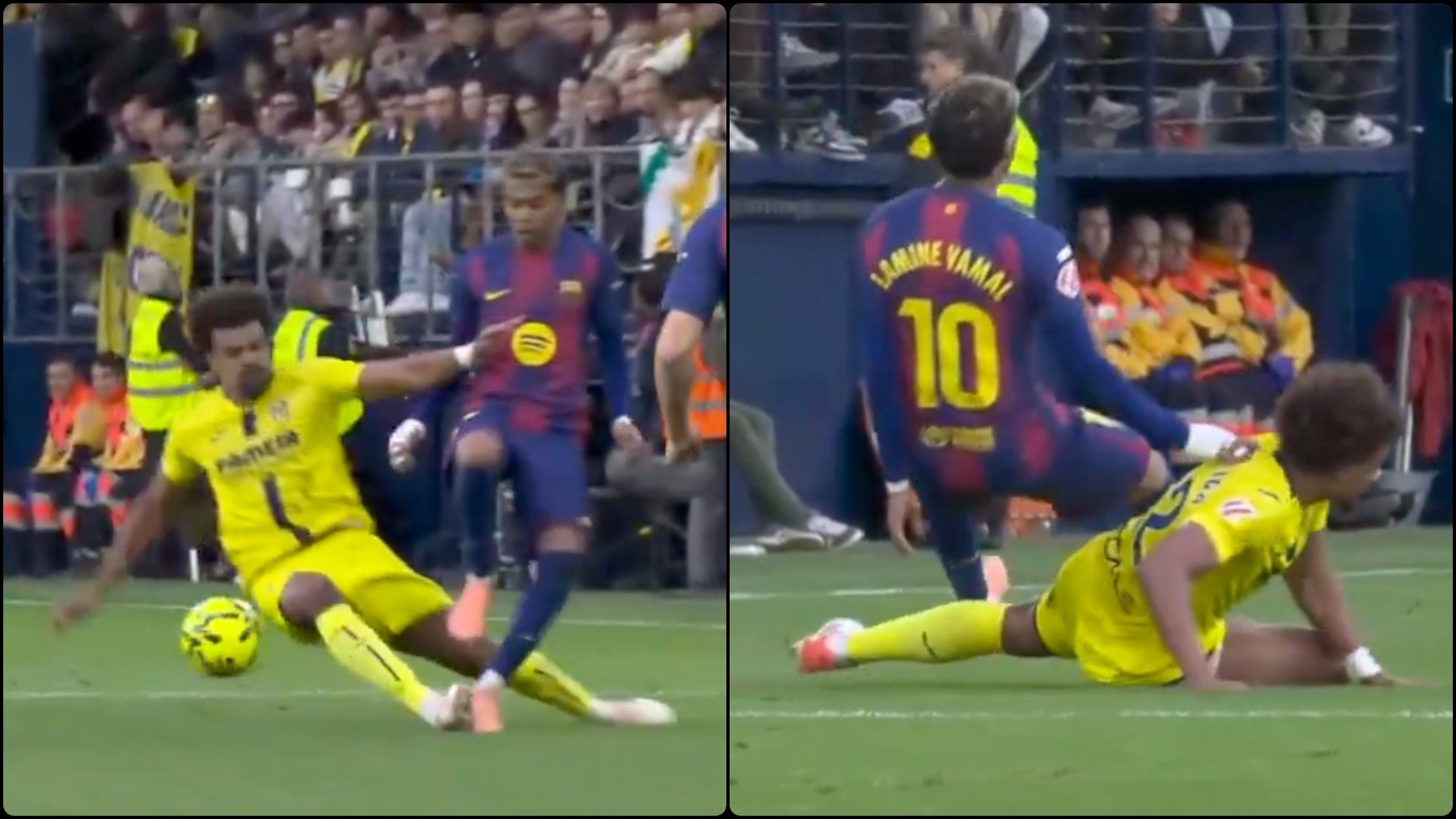 Renato Veiga fue expulsado por una entrada sobre Lamine.