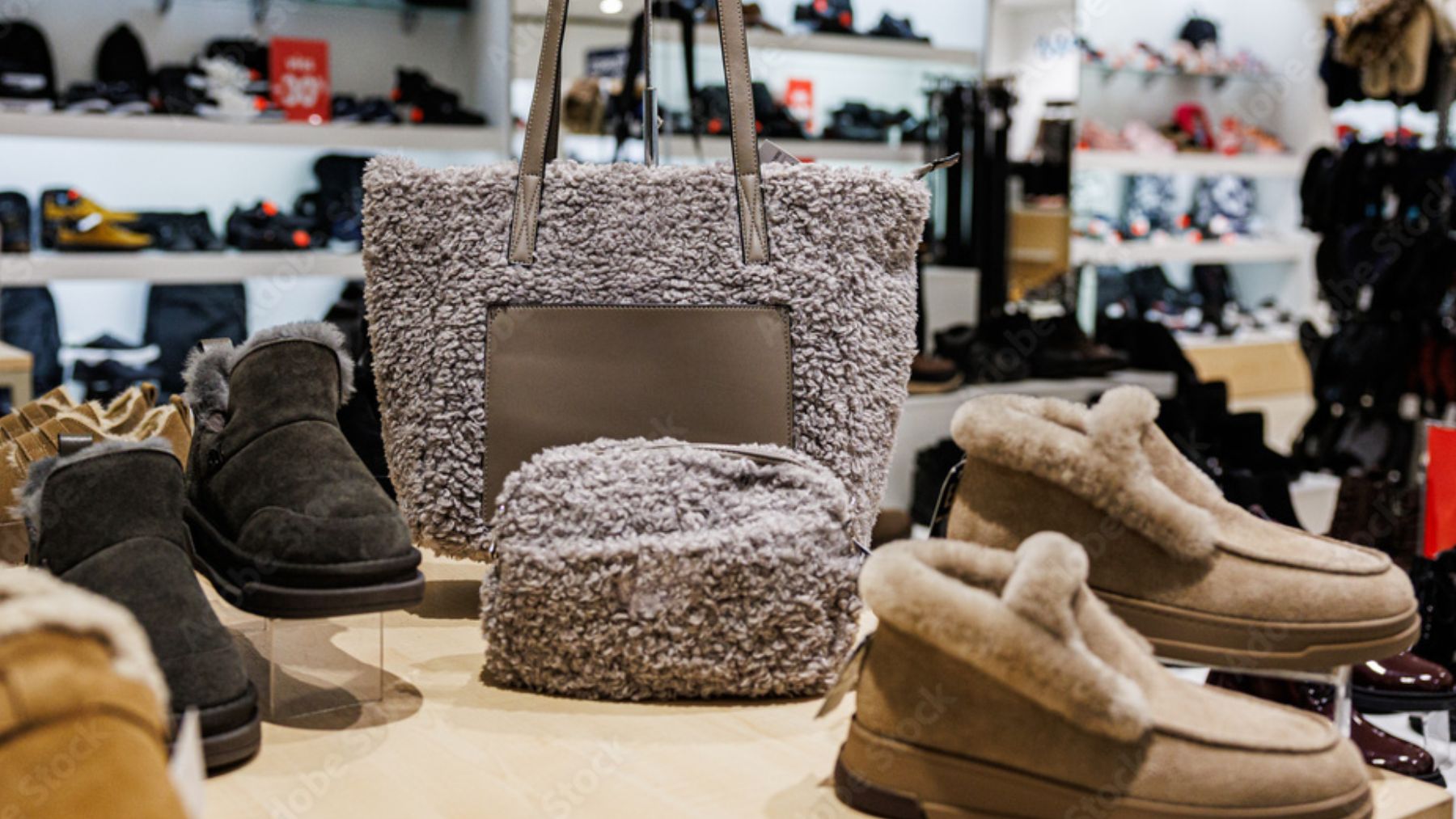 Varios botines y un bolso.