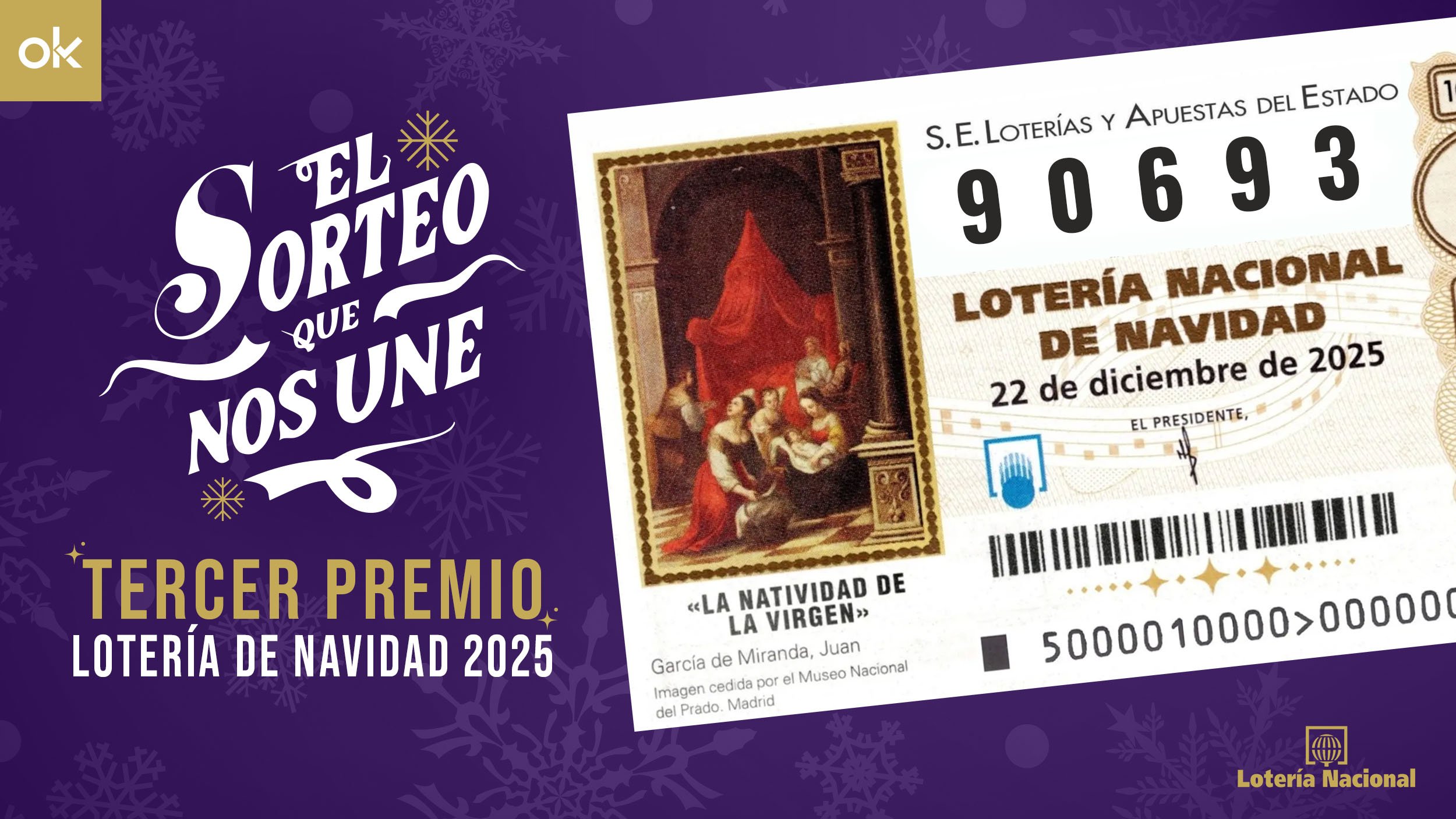 90.693, tercer premio de la Lotería de Navidad 2025