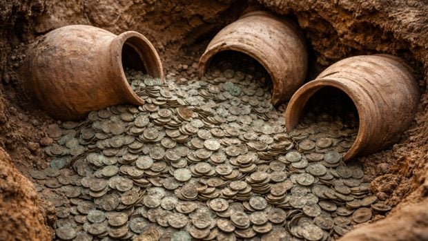 Monedas romanas, tesoro, historia