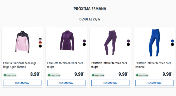 Ropa de fr&iacute;o y esqu&iacute; en Lidl