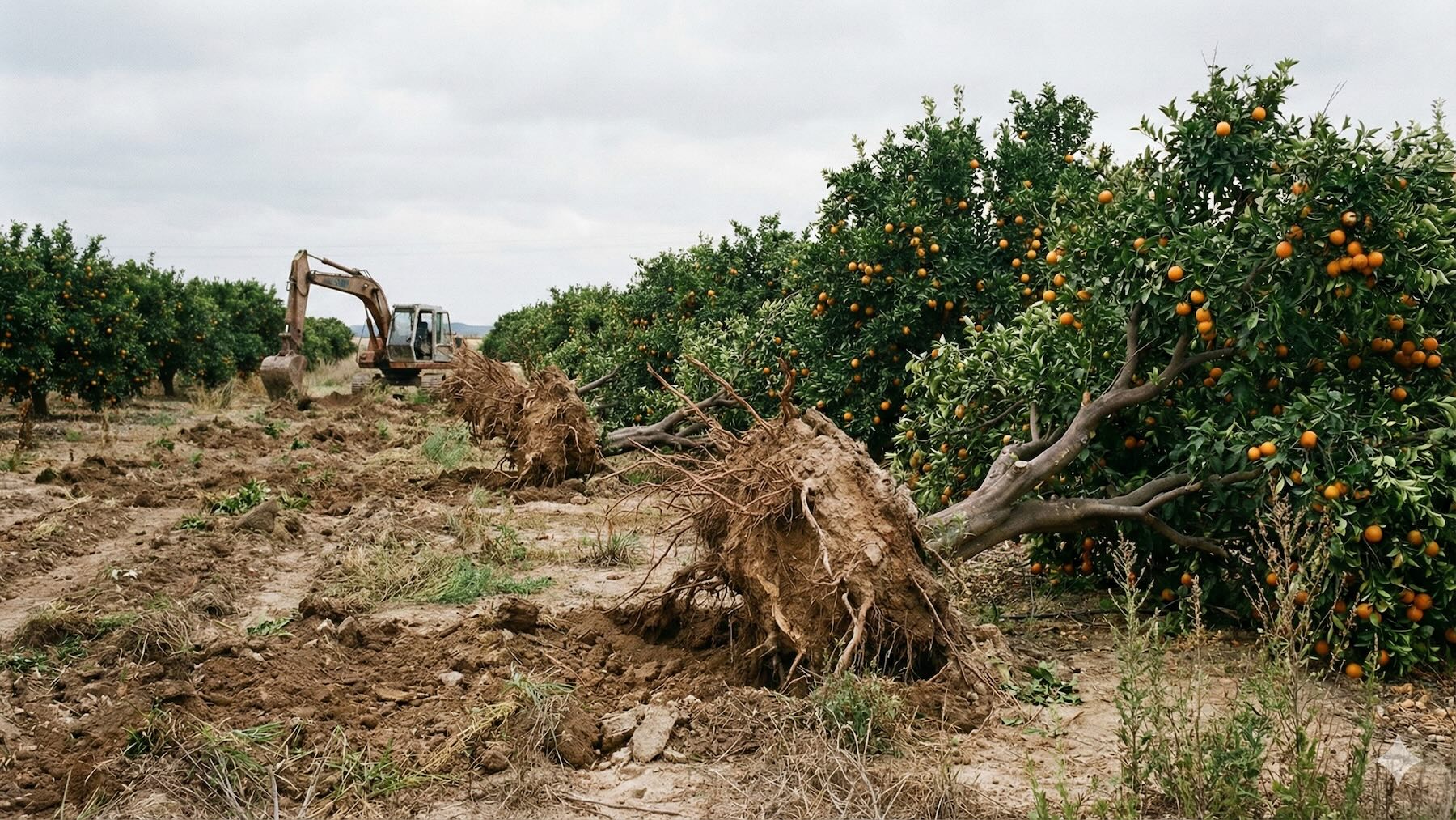 Los agricultores ponen el grito en cielo por el precio de los cítricos y están arrancando sus naranjos con excavadoras