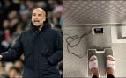 Pep Guardiola y Erling Haaland pesándose. (Europa Press)