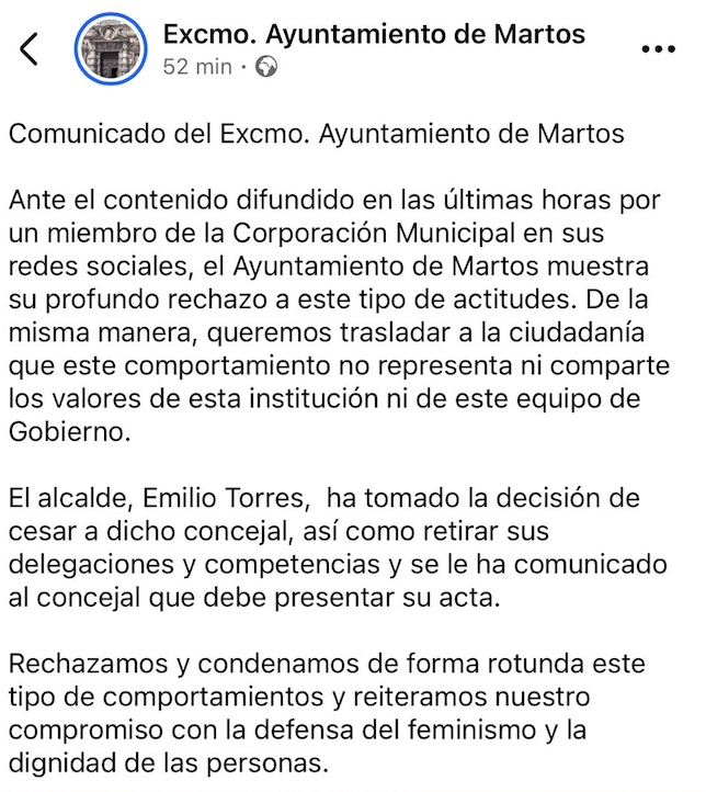 El alcalde de Martos destituye a un concejal socialista tras su vídeo ...