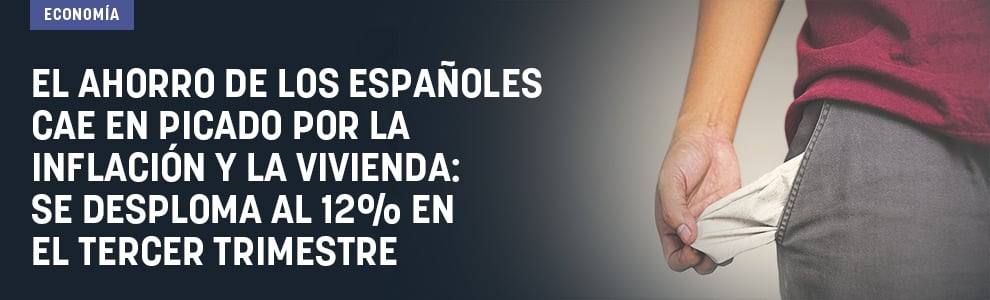 El ahorro de los españoles cae en picado por la inflación y la vivienda: se desploma al 12% en el tercer trimestre