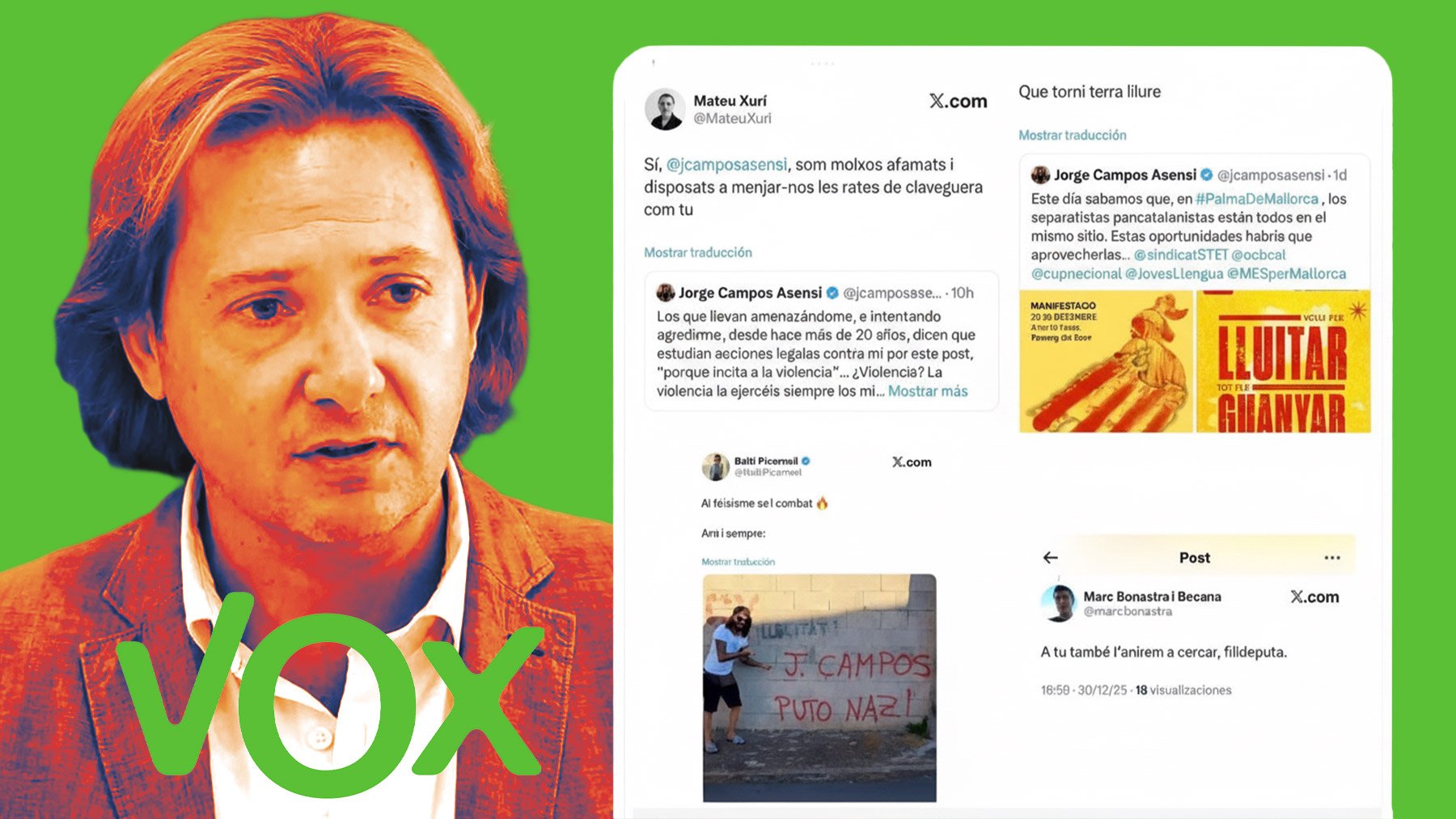 El separatismo de Mallorca muestra sus garras a Jorge Campos (Vox) y hace cola para insultarle y amenazarle