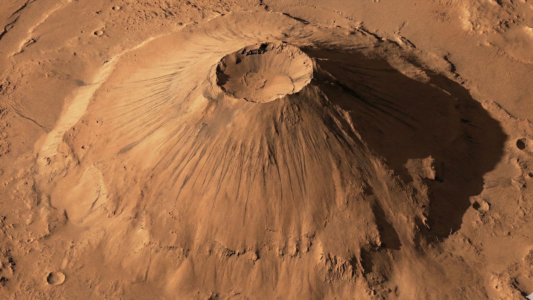 Ilustración ficticia de un volcán en Marte. Foto: ilustración propia.