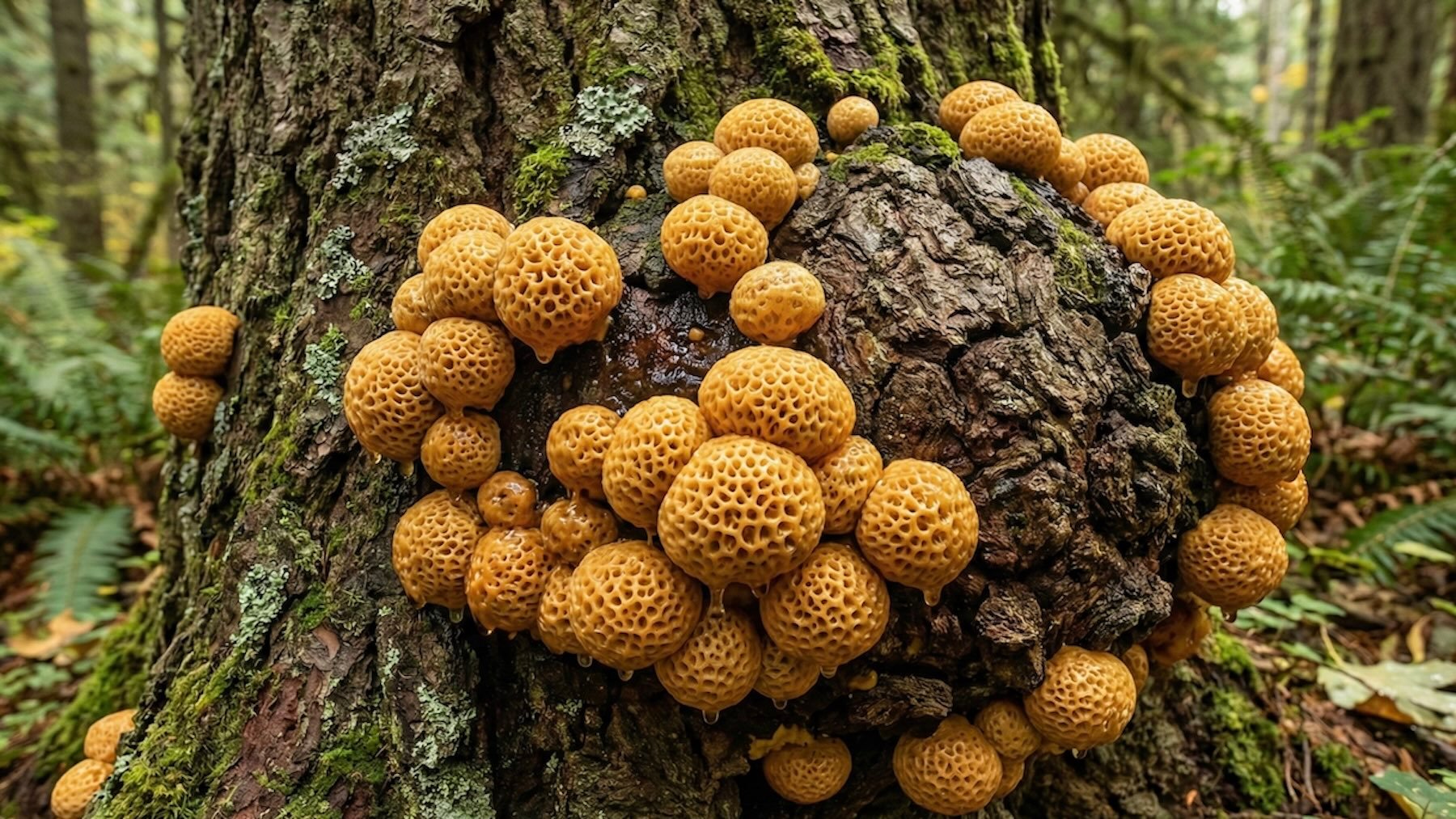 Recreación de hongos del género Cyttaria.
