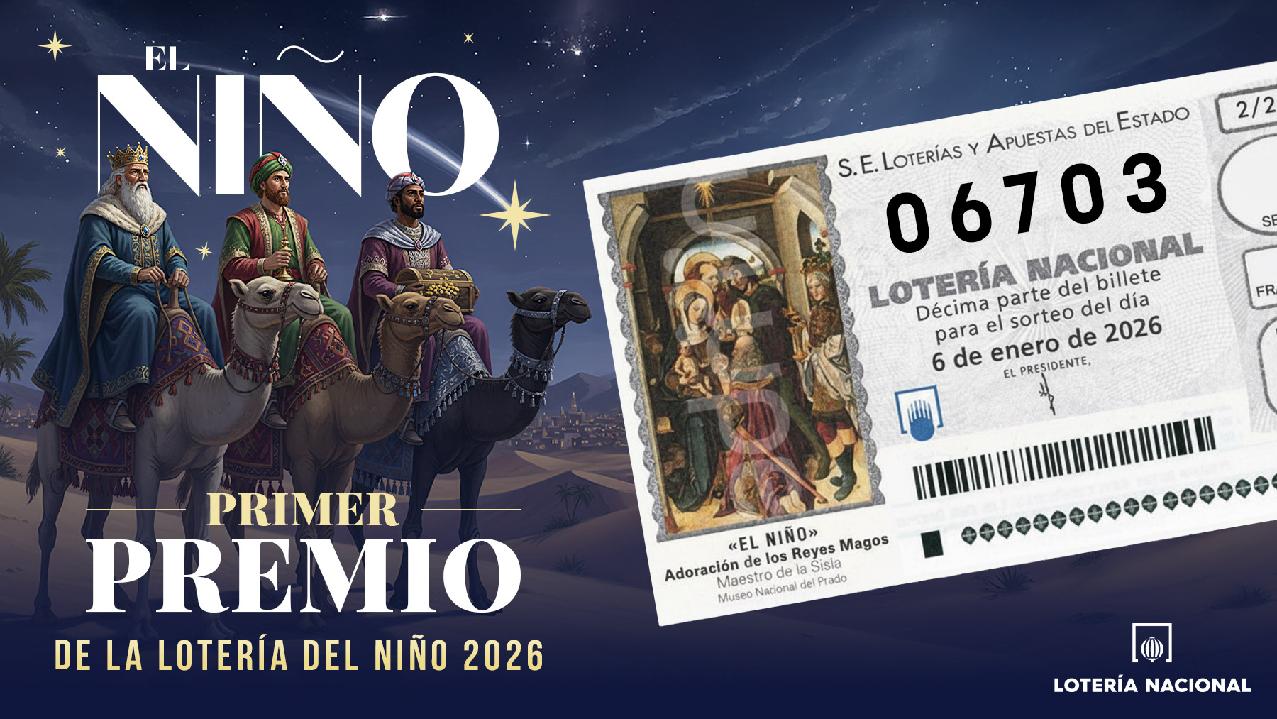 06703, primer premio de la Lotería del Niño 2026