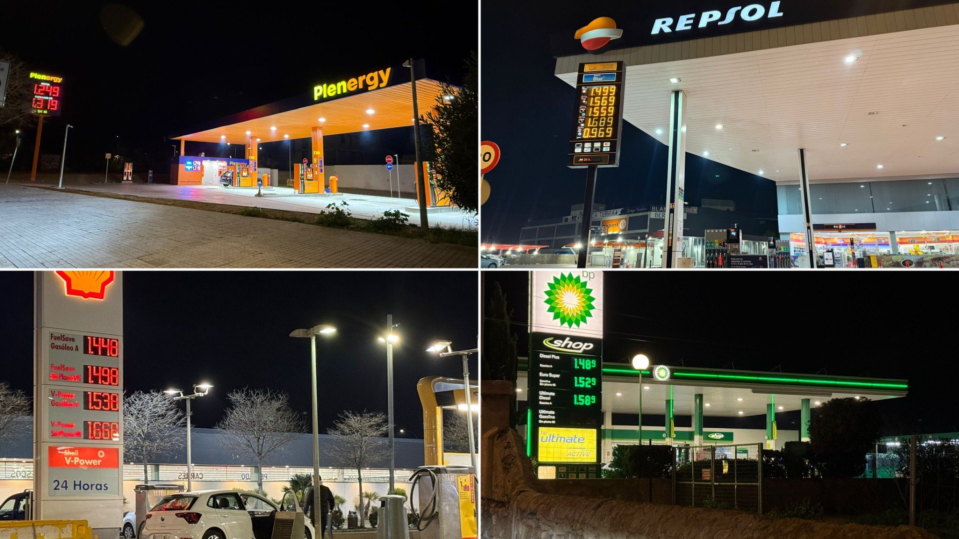 Imagen de diferentes tarifas de precios del combustible de gasolineras de Baleares.