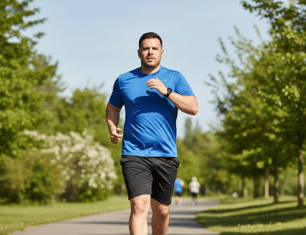 Persona con sobrepeso realiza una sesión de entrenamiento para adelgazar.