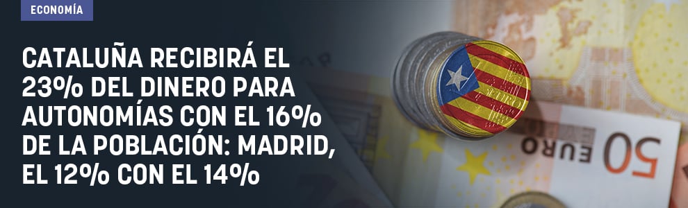 Cataluña recibirá el 23% del dinero para autonomías con el 16% de la población: Madrid, el 12% con el 14%