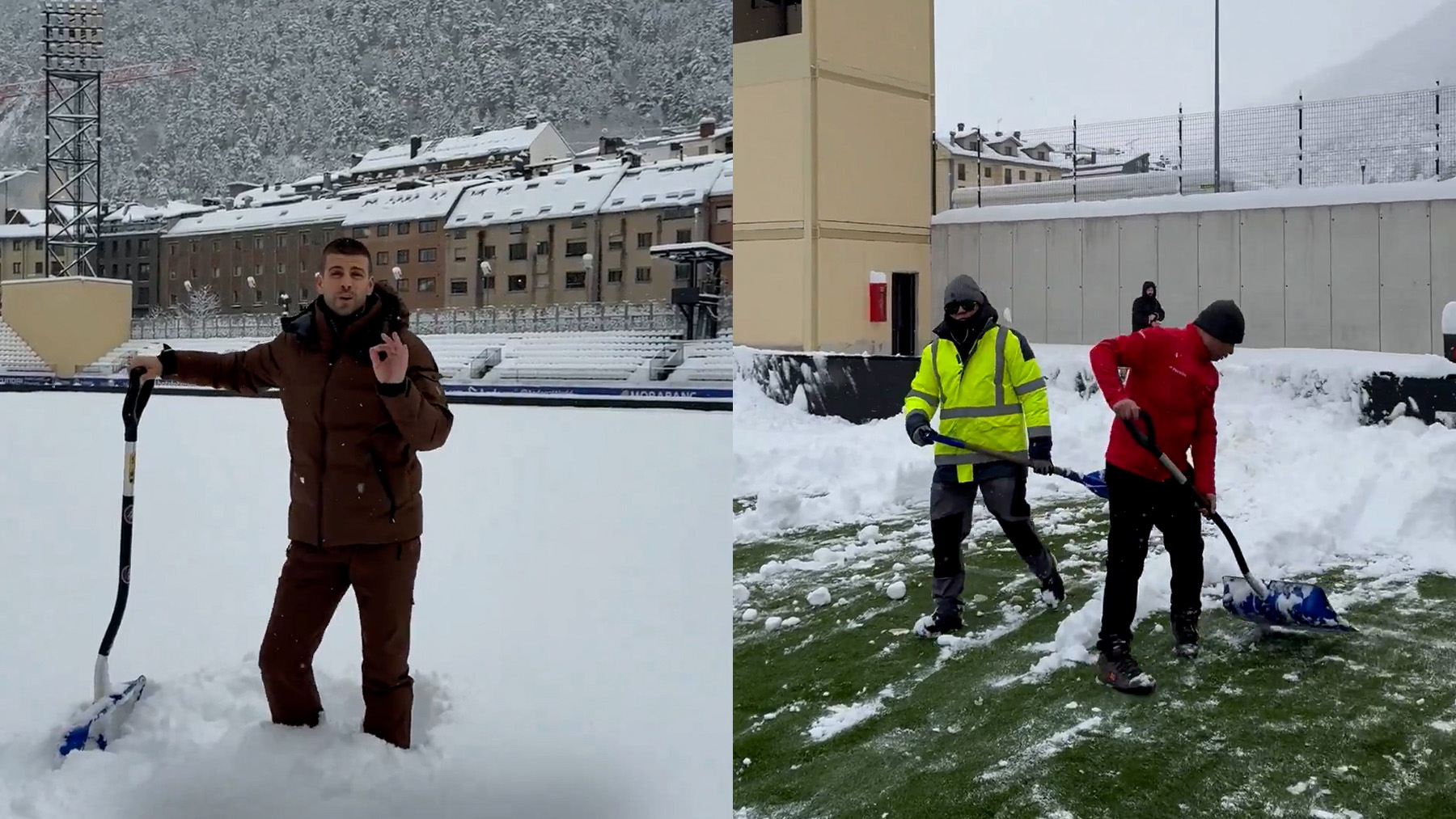 Con pala en mano: Piqué pide ayuda a la gente de Andorra para retirar 20 centímetros de nieve del estadio