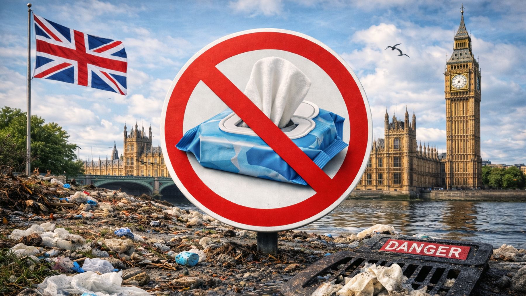 Reino Unido quiere acabar con las toallitas desechables de plástico. Generado por IA.