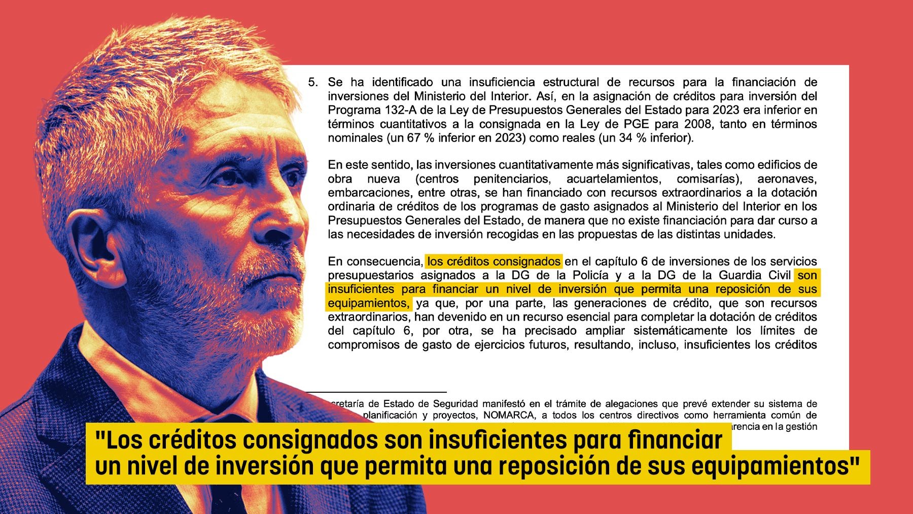 Marlaska gasta un 60% menos que en 2008 en reponer el equipamiento obsoleto de Guardia Civil y Policía
