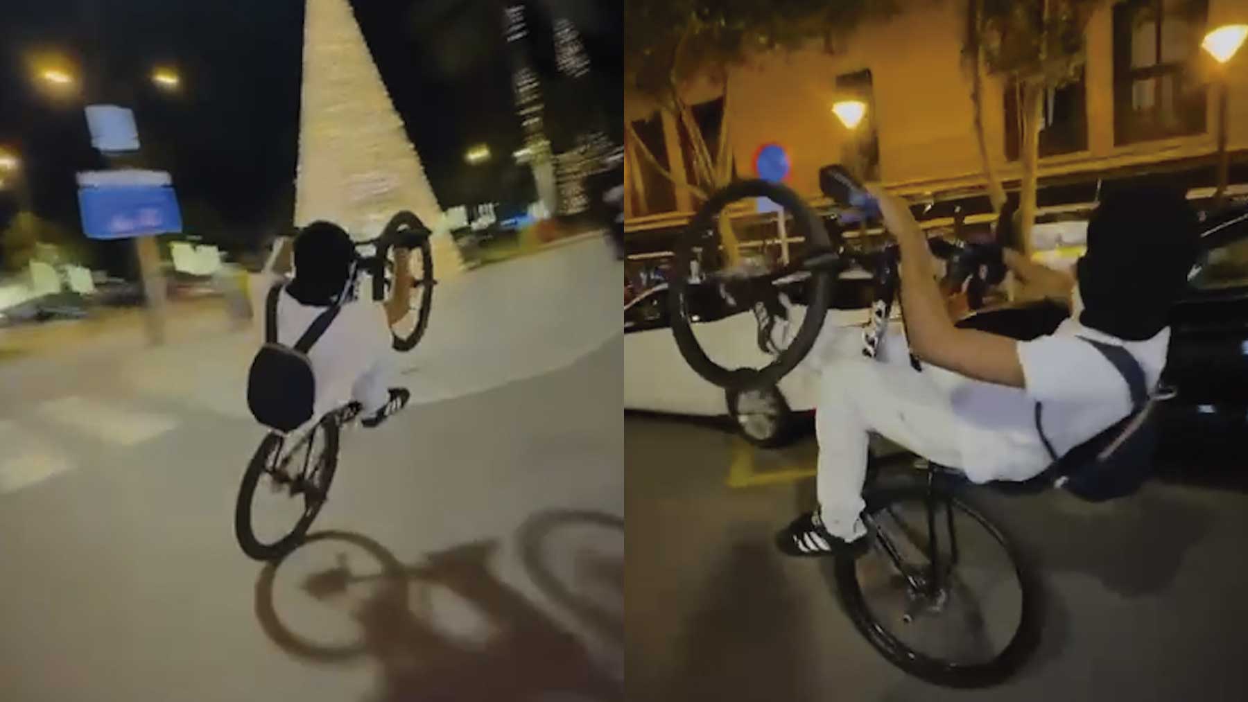 Un ciclista kamikaze siembra el caos por el centro de Palma rozando a taxistas con acrobacias peligrosas