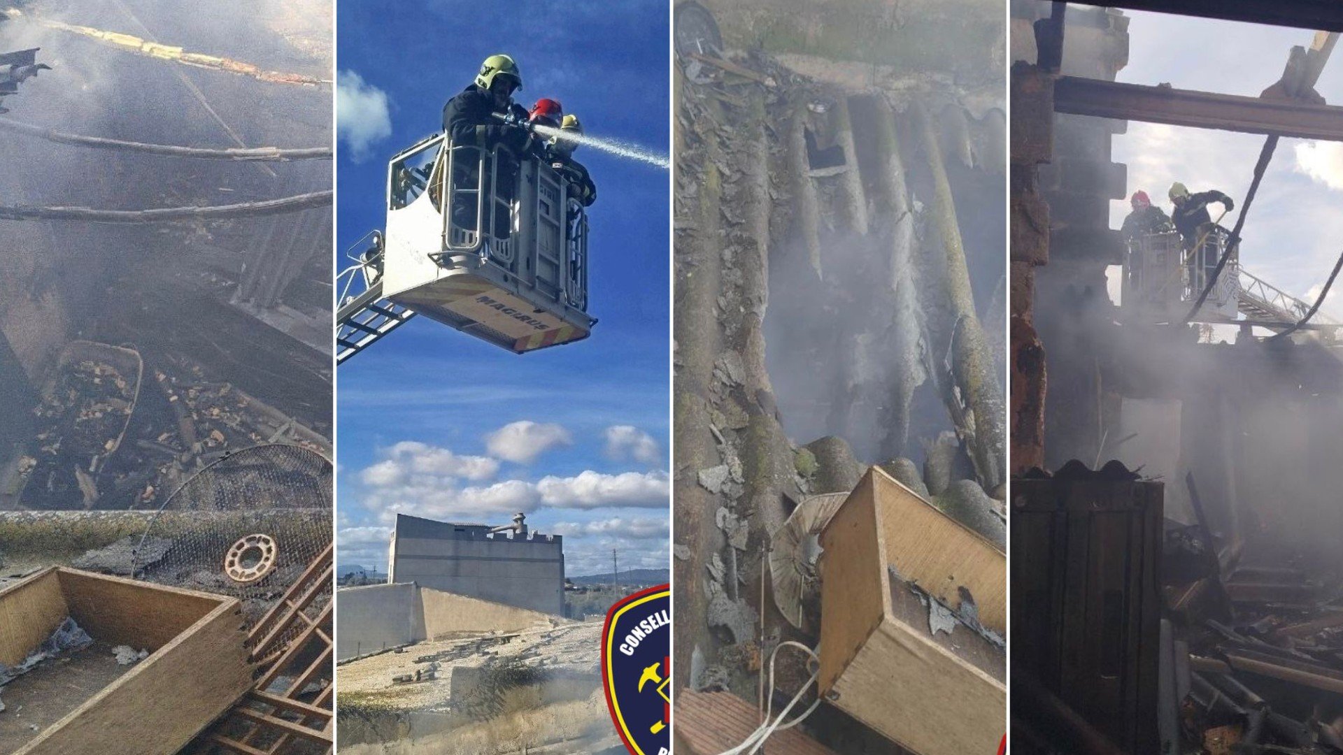 Un incendio provoca el derrumbe del almacén de un edificio en las afueras de Manacor