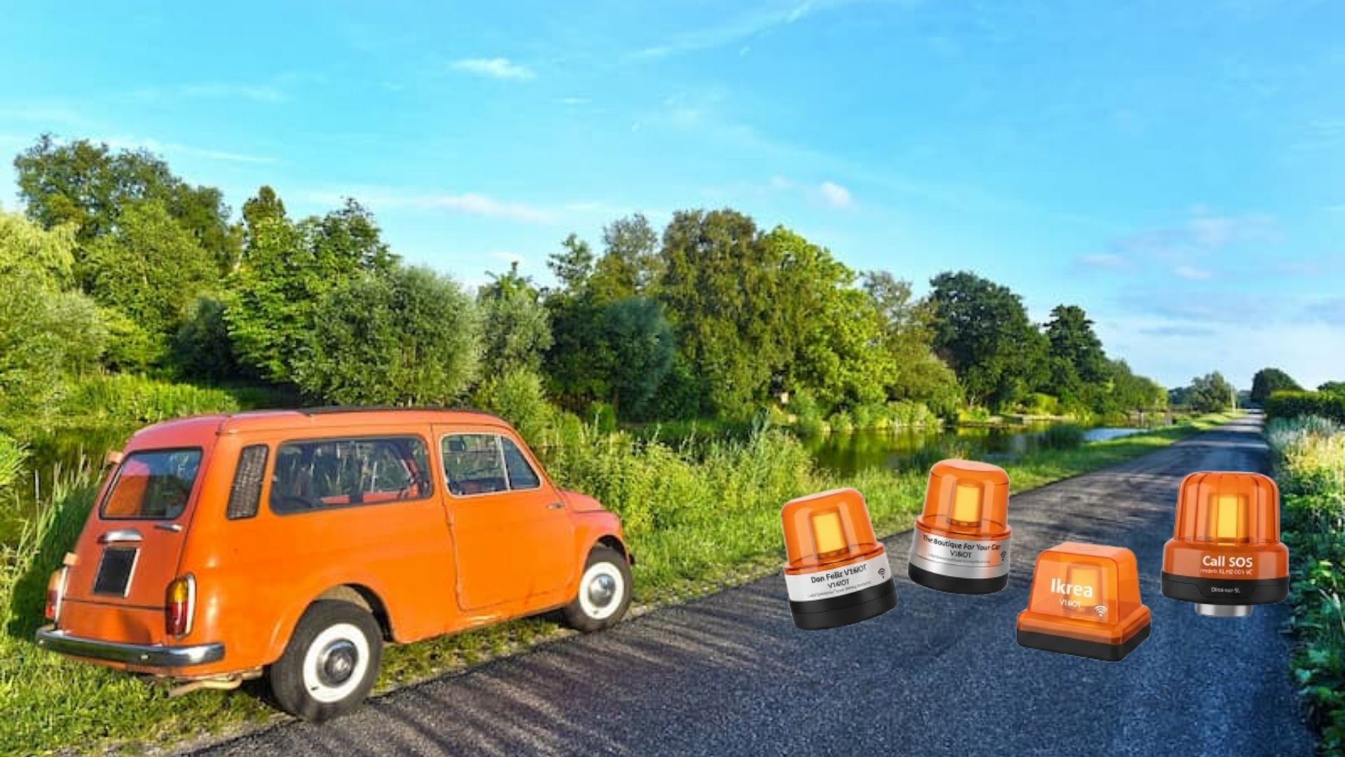 Los cuatro modelos de baliza v16 a los que la DGT ha retirado la homologación/Imagen generada con IA