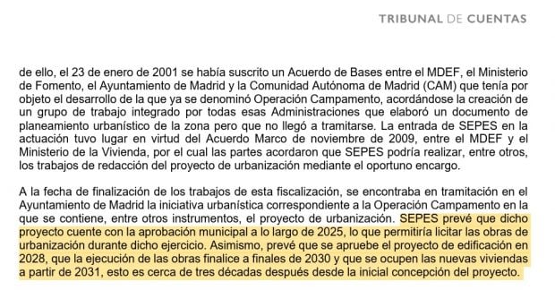 Fragmento del informe del Tribunal de Cuentas sobre la operaci&oacute;n Campamento