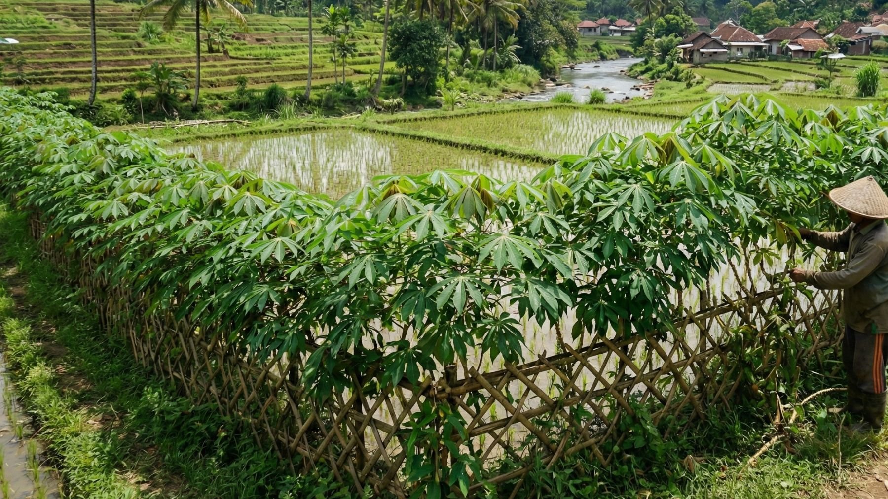 Los agricultores de Indonesia han popularizado el uso de la yuca para crear cercas vivas alrededor de sus plantaciones.