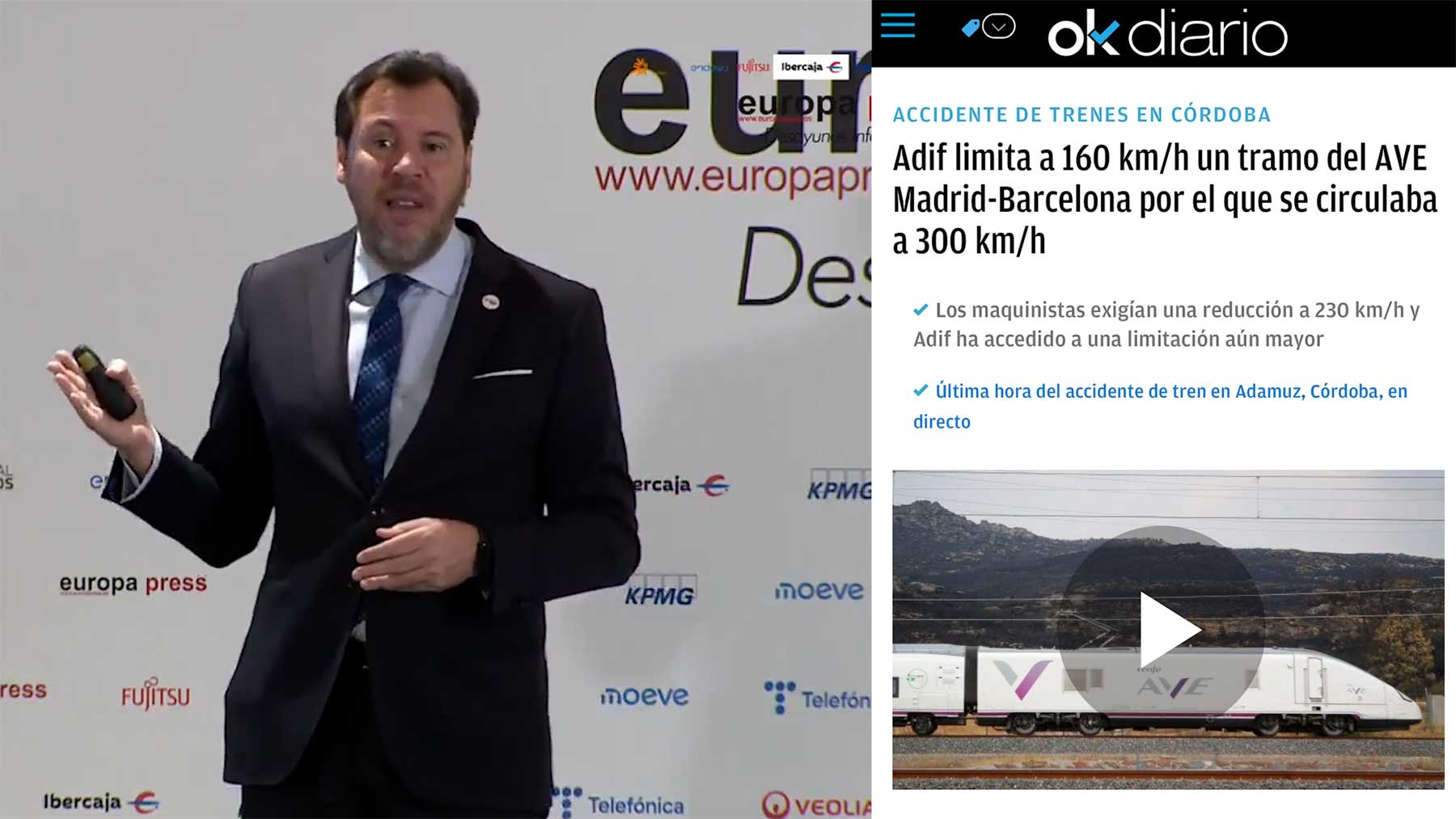 Puente prometió un AVE Madrid-Barcelona a 350 km/h y dos meses después lo reduce a sólo 160
