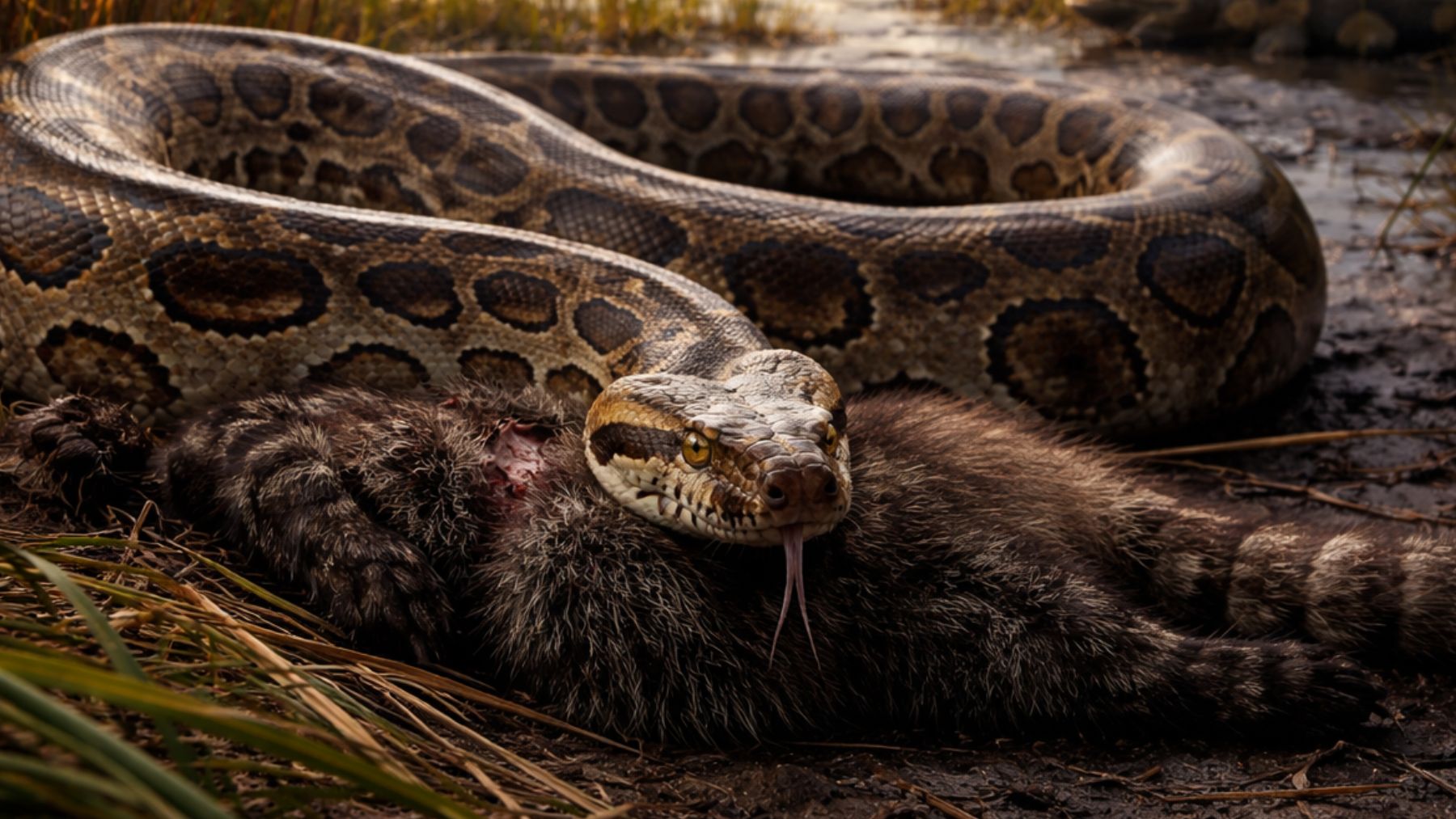 Recreación artística de una pitón birmana. Foto: elaboración propia