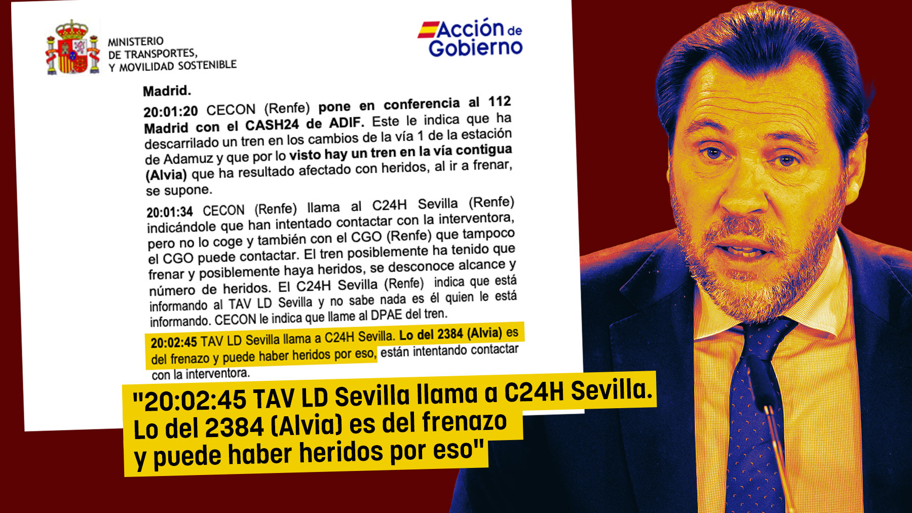 Transportes admite que 20 minutos después del choque aún creía que el Alvia sólo había dado un frenazo