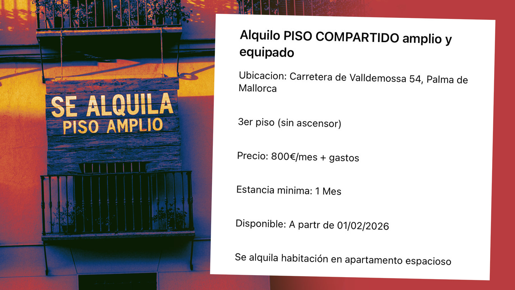 El precio del alquiler de habitaciones roza la locura: En Palma ya se piden 800 euros al mes más gastos