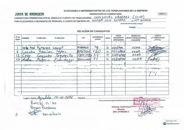Lista Glovo CCOO Almer&iacute;a.