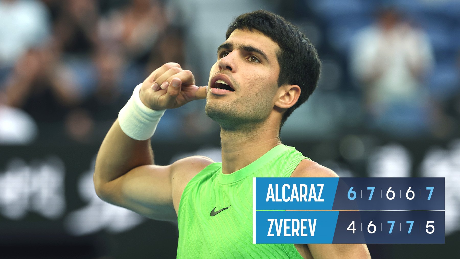 Gesta histórica: Alcaraz tumba a Zverev acalambrado, tras vomitar y alcanza la final en Australia