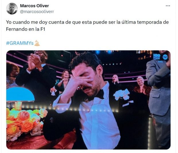 Meme de Bad Bunny durante la gala de los Grammy 2026 (X).