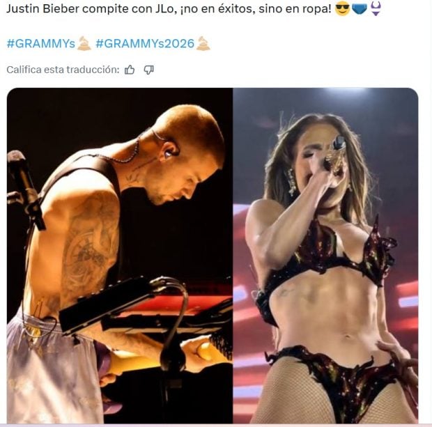 Meme de Justin Bieber en la ceremonia de los Grammy 2026 (X).