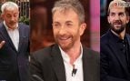 Carlos Sobera, Pablo Motos y David Broncano (Mediaset/Atresmedia/RTVE).