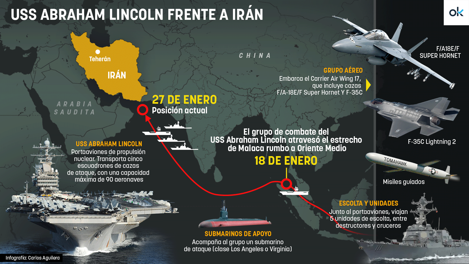 EEUU derriba un dron iraní que se dirigía al portaviones Abraham Lincoln en plena tensión con Teherán