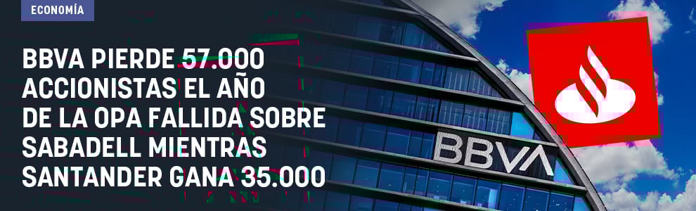 BBVA pierde 57.000 accionistas el año de la OPA fallida sobre Sabadell mientras Santander gana 35.000