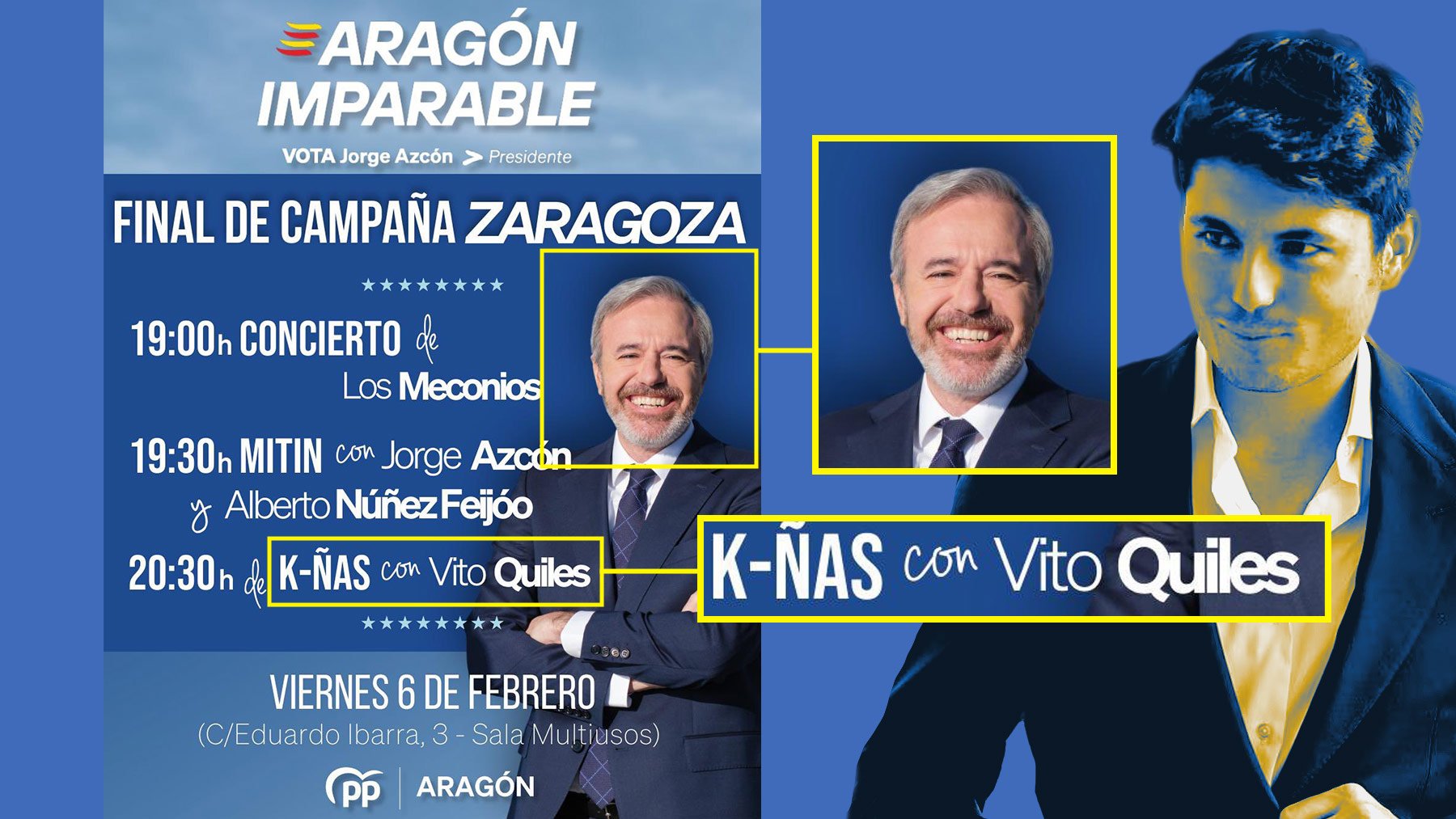 El PP de Azcón recurre en el fin de campaña a Vito Quiles, candidato de Alvise Pérez en las europeas