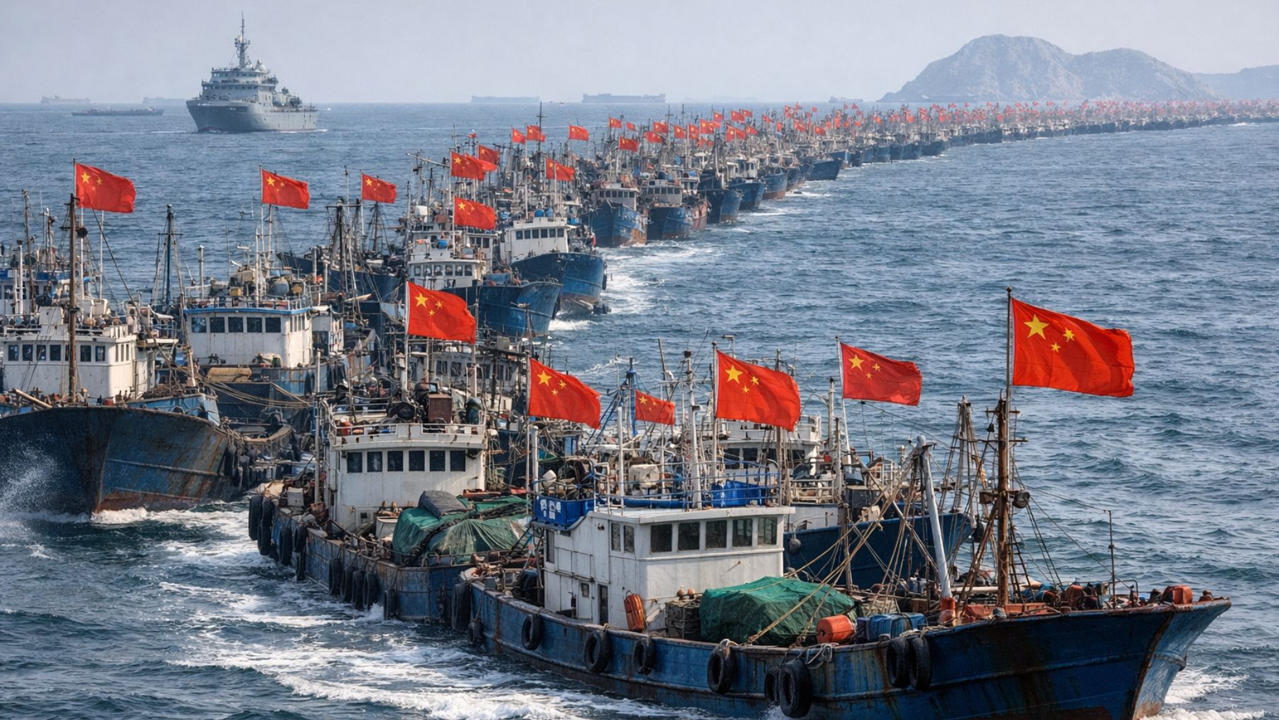 Nadie lo vio venir, pero China movilizó en enero 1400 barcos de pesca para crear una barrera artificial de 200 millas