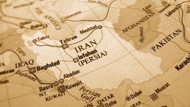 Mapa de Oriente Medio con Ir&aacute;n en el centro de la imagen.