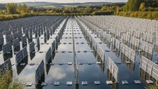 Paneles solares, lago artificial, Alemania