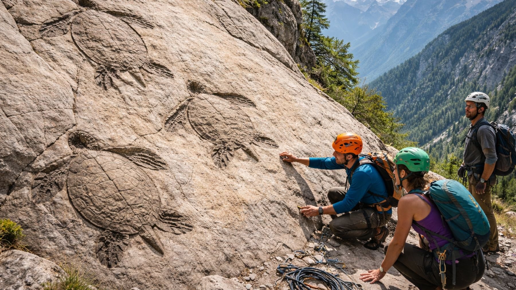 Recreación artística de fósiles de tortugas. Foto: elaboración propia