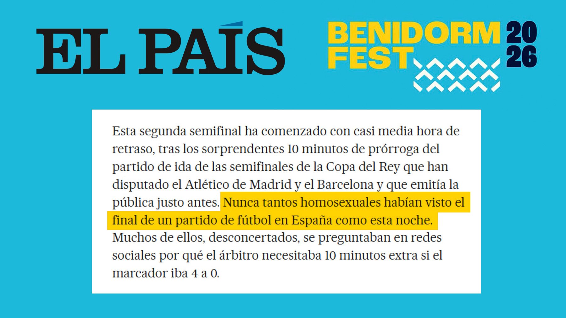 El País modifica una crónica del Benidorm Fest tras tildar de homosexual a su audiencia televisiva