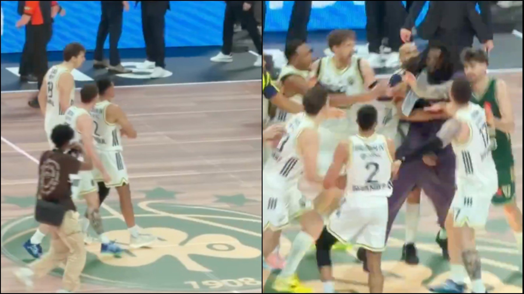 Tremenda trifulca en la cancha del Panathinaikos tras una canasta en el último segundo