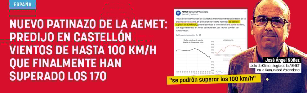Nuevo patinazo de la AEMET: predijo en Castellón vientos de hasta 100 km/h y finalmente han superado los 170