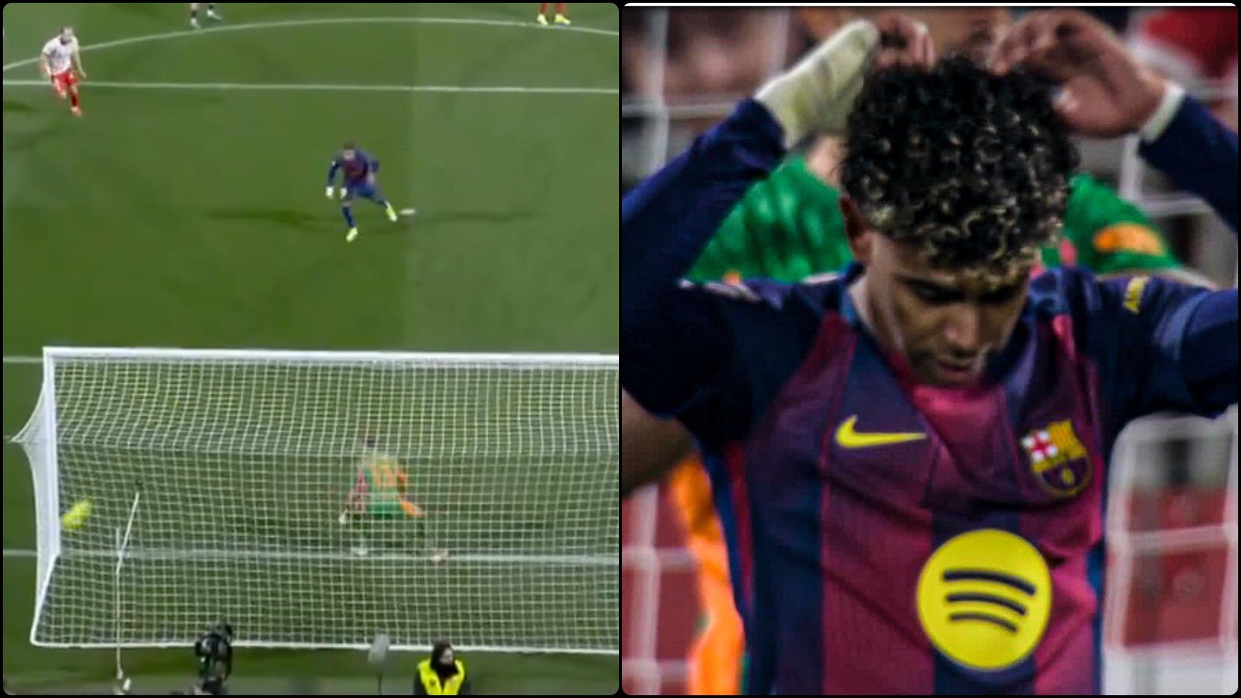 Lamine Yamal no está fino: estrella en el palo un penalti contra el Girona justo antes del descanso