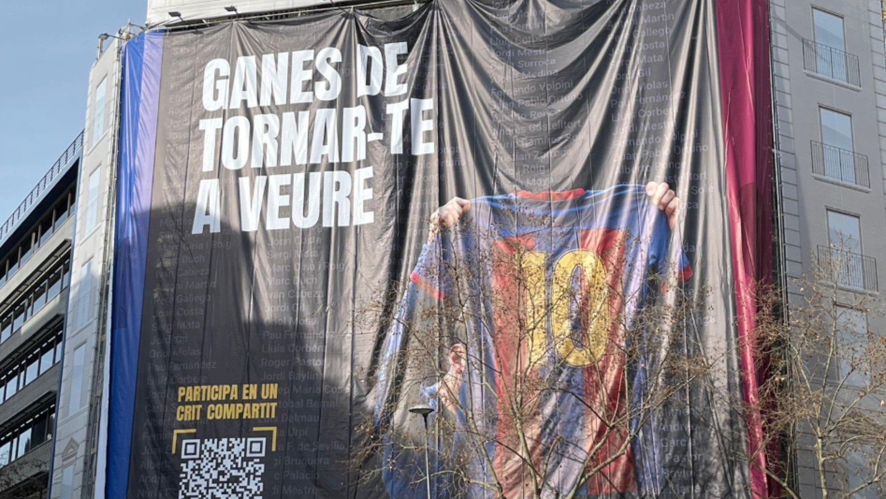 La oposición de Laporta usa una lona gigante de Messi para hacer campaña a la presidencia del Barça