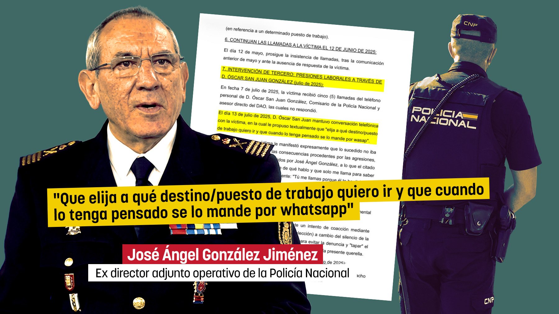 La mano derecha del jefe de la Policía ofreció un destino a la agente violada para que no denunciara: Elige tú