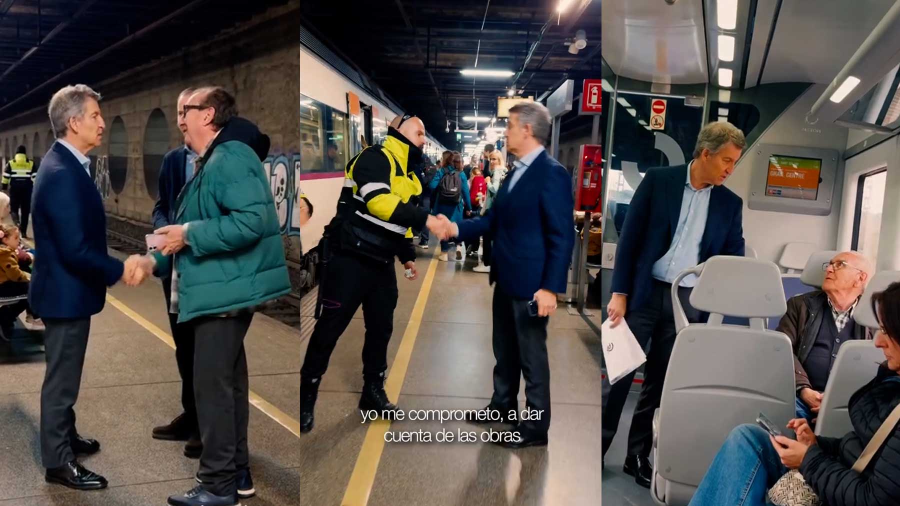 Feijóo saluda a usuarios de Rodalies en su visita a Barcelona este jueves. (Instagram)